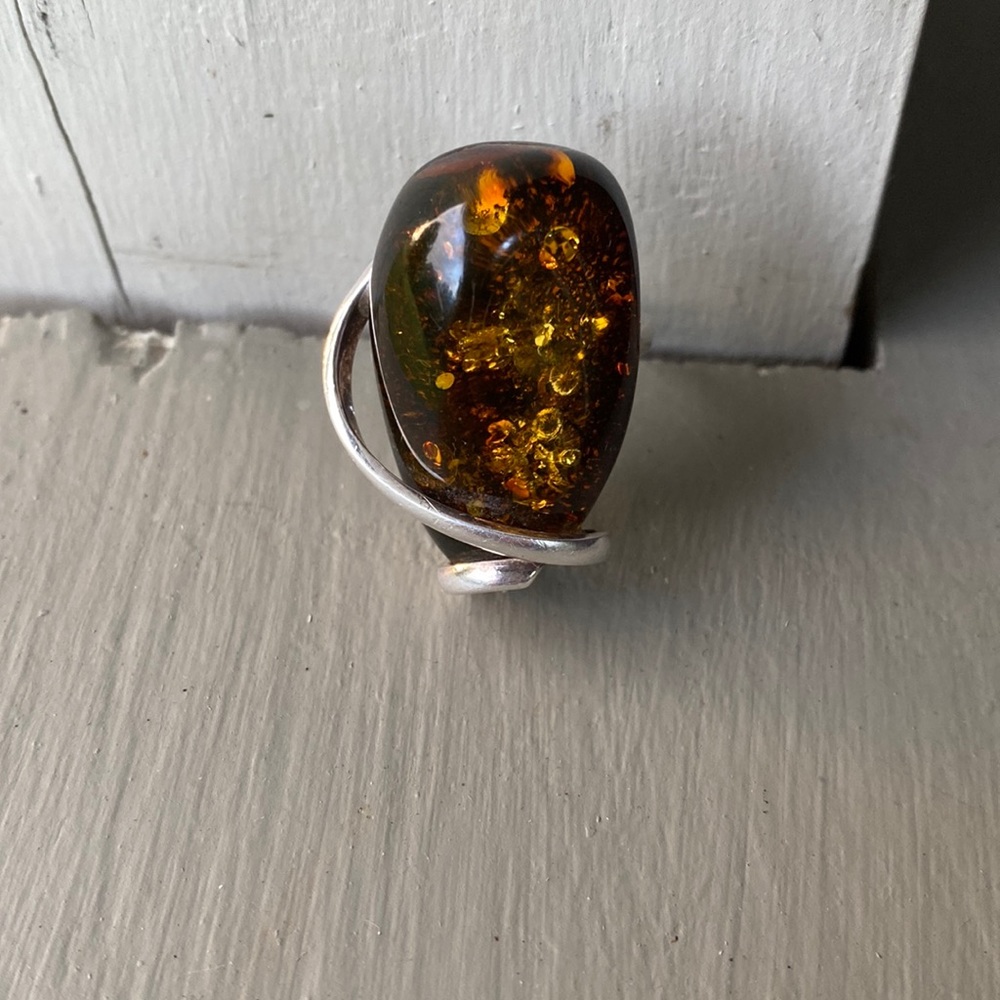 Sterling silver & amber ring